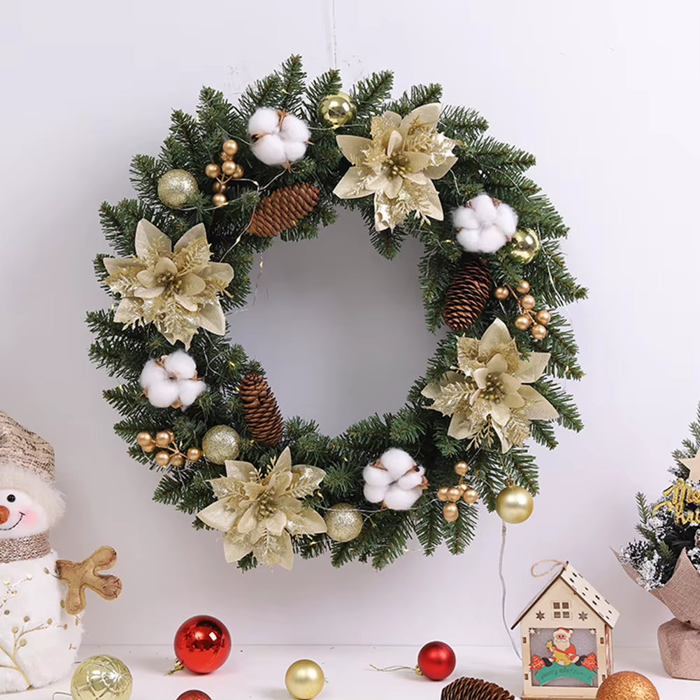 Christmas round Wreath with Spruce Pine Cones Berry Ball 40CM Hanging Garlands Realistic PVC Light up for Wall Front Door Window
